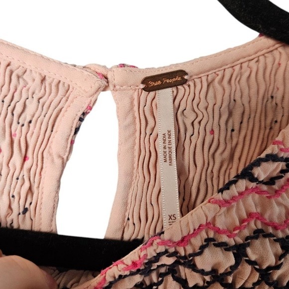 Free People Late Night Picnic Pink Balloon Sleeve Boho Embroidered Dress Size XS - Picture 5 of 7